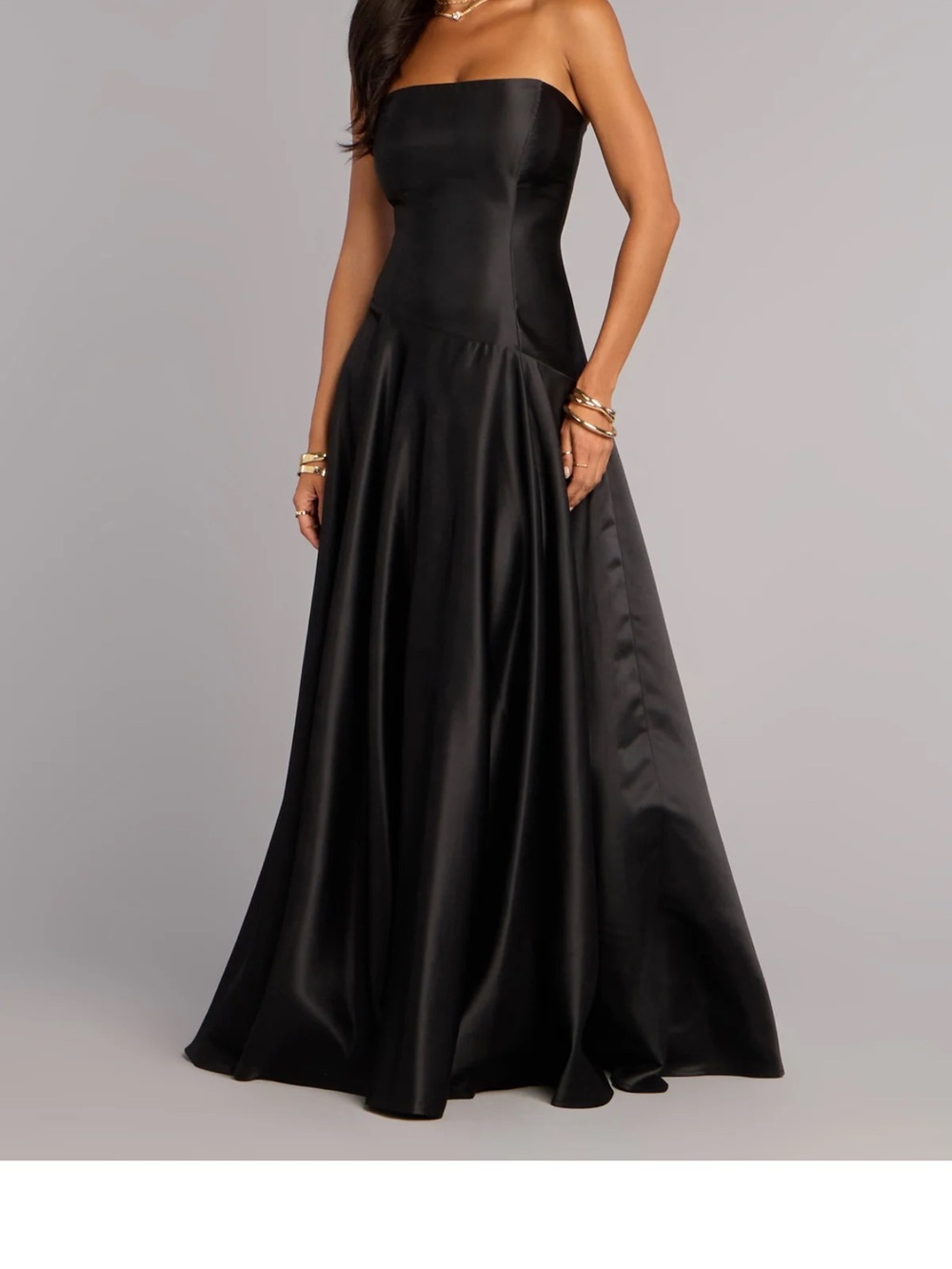 Strapless Black Satin Ball Gown